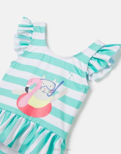 衣服 jp Joules 赤ちゃん フリルウェル水着 0-3歳 水色の縞模様の猫 46RH420