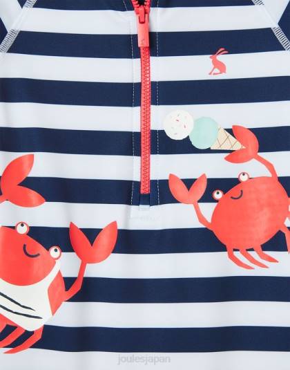 衣服 jp Joules 赤ちゃん 太陽のアートワーク ラッシュスーツ 0-3 歳 ネイビーストライプのカニ 46RH431