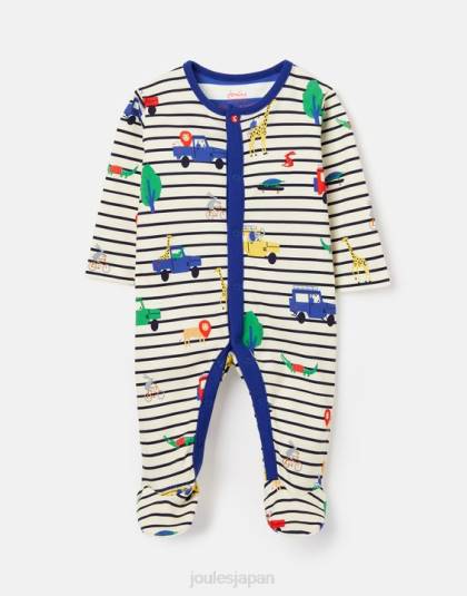 衣服 jp Joules 赤ちゃん ラザマタズ 有機栽培コットン プリント ワンジー 0-9 ヶ月 ブルーストライプサファリ 46RH433