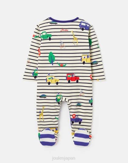 衣服 jp Joules 赤ちゃん ラザマタズ 有機栽培コットン プリント ワンジー 0-9 ヶ月 ブルーストライプサファリ 46RH433
