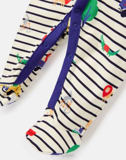衣服 jp Joules 赤ちゃん ラザマタズ 有機栽培コットン プリント ワンジー 0-9 ヶ月 ブルーストライプサファリ 46RH433