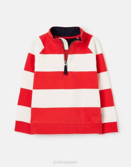 衣服 jp Joules 男の子たち フィン ストライプ 1/2 ジップ スウェットシャツ 2-12 歳 メロンレッドストライプ 46RH361