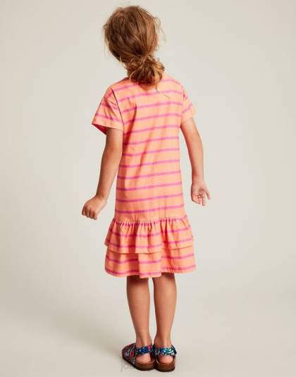 衣服 jp Joules 女の子 マークリー 半袖ペプラムジャージドレス 2-12 歳 ピーチストライプ 46RH256