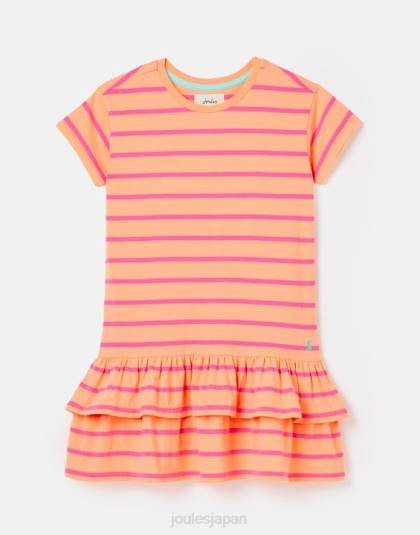 衣服 jp Joules 女の子 マークリー 半袖ペプラムジャージドレス 2-12 歳 ピーチストライプ 46RH256