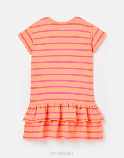 衣服 jp Joules 女の子 マークリー 半袖ペプラムジャージドレス 2-12 歳 ピーチストライプ 46RH256