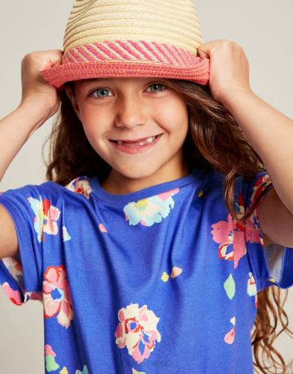 衣服 jp Joules 女の子 マークリー 半袖ペプラムジャージドレス 2-12 歳 青い花柄 46RH276