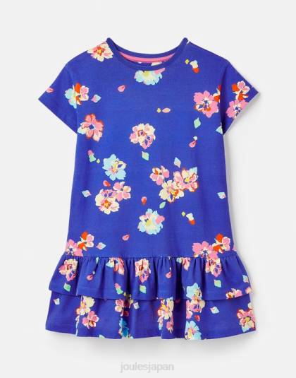 衣服 jp Joules 女の子 マークリー 半袖ペプラムジャージドレス 2-12 歳 青い花柄 46RH276