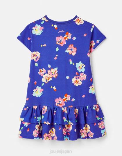 衣服 jp Joules 女の子 マークリー 半袖ペプラムジャージドレス 2-12 歳 青い花柄 46RH276