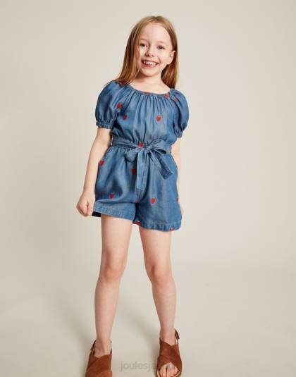 衣服 jp Joules 女の子 ベティ スクエアネック プレイスーツ 2-12 歳 シャンブレーストロベリー 46RH280
