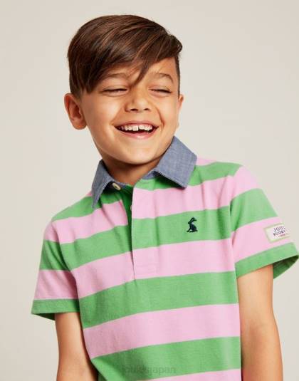 衣服 jp Joules 男の子たち オジー ストライプ ジャージ ポロシャツ 2-12 歳 グリーンピンクのストライプ 46RH337