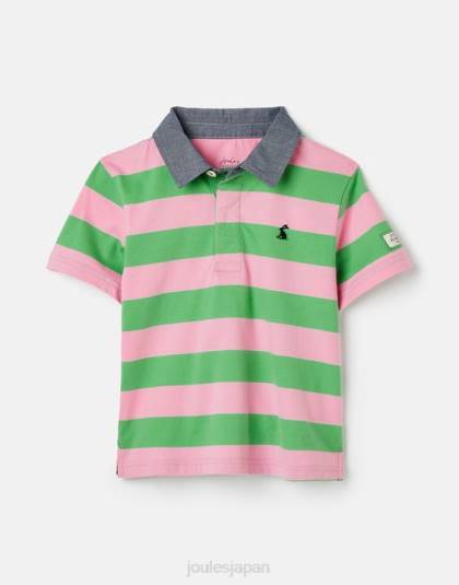 衣服 jp Joules 男の子たち オジー ストライプ ジャージ ポロシャツ 2-12 歳 グリーンピンクのストライプ 46RH337