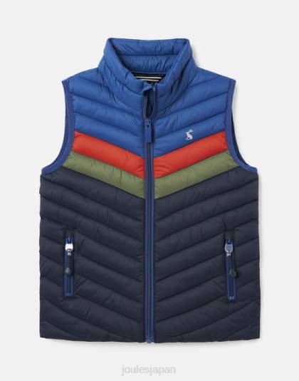 衣服 jp Joules 男の子たち クロフトン パッカブル ベスト 2-12 歳 ネイビーのカラーブロック 46RH347