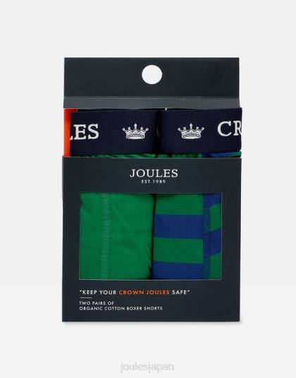 アクセサリー jp Joules 男性 クラウン コットンボクサー 2 パック 緑青のストライプ 46RH172