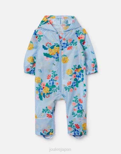 衣服 jp Joules 赤ちゃん 水たまり防水スーツ 3ヶ月～3年 ブルーストライプの花柄 46RH414