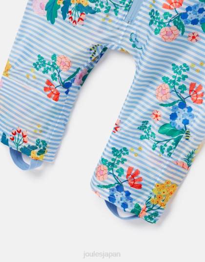衣服 jp Joules 赤ちゃん 水たまり防水スーツ 3ヶ月～3年 ブルーストライプの花柄 46RH414