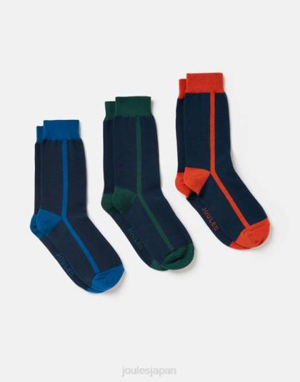 アクセサリー jp Joules 男性 印象的なコットンソックス 3 パック ネイビーのカラーブロック 46RH254