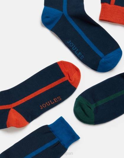 アクセサリー jp Joules 男性 印象的なコットンソックス 3 パック ネイビーのカラーブロック 46RH254