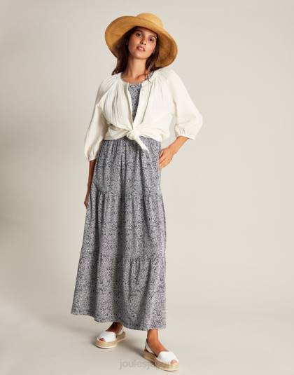 衣服 jp Joules 女性 ジェイン ジャージー ティアードドレス 濃い青の柳 46RH100