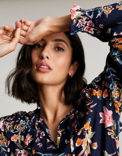 衣服 jp Joules 女性 ルビーキーホールフリルティアードチュニック ネイビー ピークの花柄 46RH101