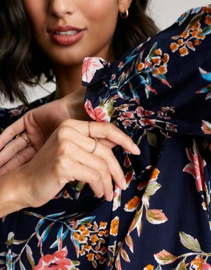 衣服 jp Joules 女性 ルビーキーホールフリルティアードチュニック ネイビー ピークの花柄 46RH101