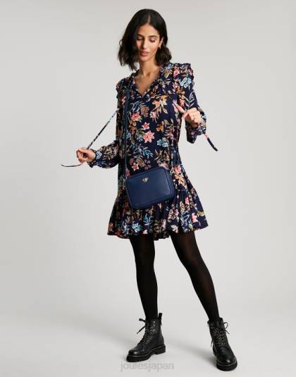 衣服 jp Joules 女性 ルビーキーホールフリルティアードチュニック ネイビー ピークの花柄 46RH101