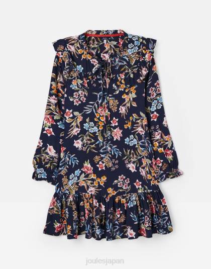 衣服 jp Joules 女性 ルビーキーホールフリルティアードチュニック ネイビー ピークの花柄 46RH101