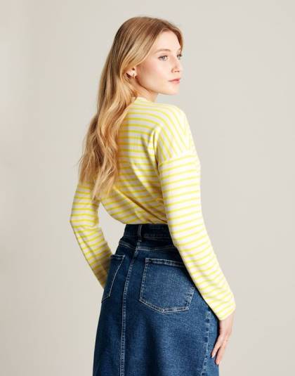衣服 jp Joules 女性 エスタードロップショルダー長袖トップ 黄色のストライプ 46RH10
