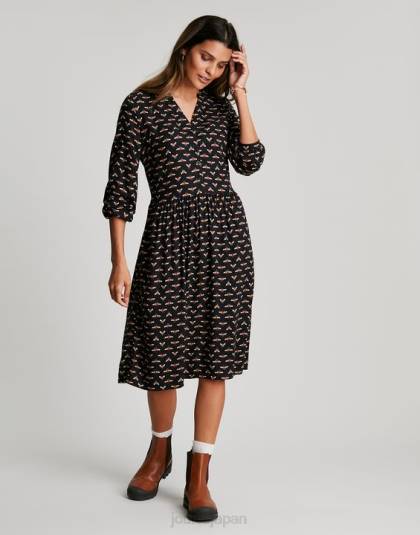 衣服 jp Joules 女性 ソフィア ハーフプラケット シャツドレス 黒蜂 46RH138