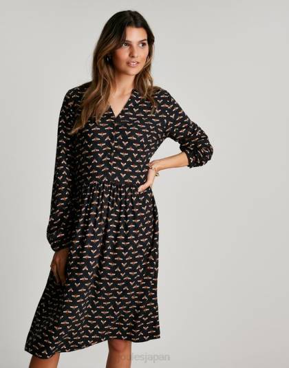 衣服 jp Joules 女性 ソフィア ハーフプラケット シャツドレス 黒蜂 46RH138