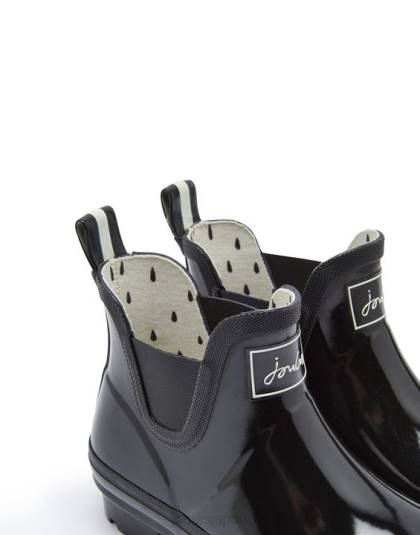 履物 jp Joules 女性 光沢のあるウェルボブズのショートハイトレインブーツ 本当の黒 46RH150