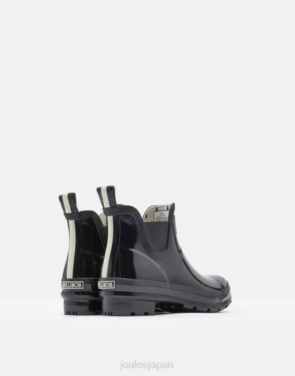 履物 jp Joules 女性 光沢のあるウェルボブズのショートハイトレインブーツ 本当の黒 46RH150