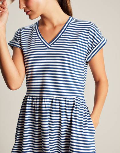 衣服 jp Joules 女性 パイパー ショートジャージドレス ブルーストライプ 46RH16