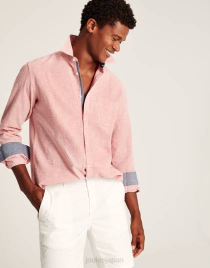 衣服 jp Joules 男性 ティルフォード リネンブレンド クラシックフィット シャツ ピンクの千鳥格子 46RH171