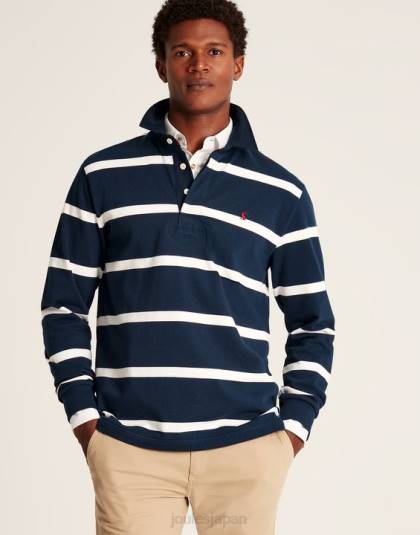衣服 jp Joules 男性 オンサイドラグビーシャツ ネイビークリームストライプ 46RH178
