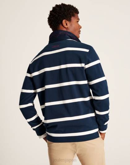 衣服 jp Joules 男性 オンサイドラグビーシャツ ネイビークリームストライプ 46RH178
