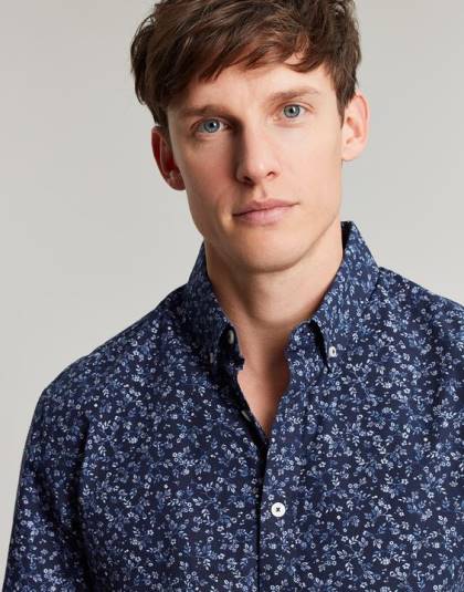 衣服 jp Joules 男性 インビテーションクラシックフィットプリントシャツ ネイビーの頭がおかしい 46RH211