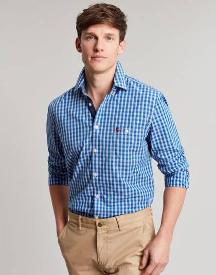 衣服 jp Joules 男性 アボット クラシック フィット ピーチ ポプリン シャツ ブルーギンガムチェック 46RH212