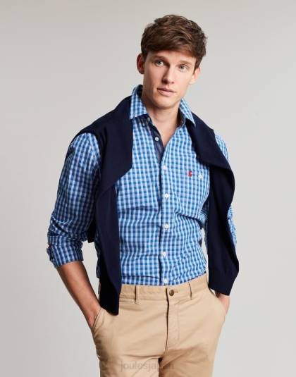 衣服 jp Joules 男性 アボット クラシック フィット ピーチ ポプリン シャツ ブルーギンガムチェック 46RH212