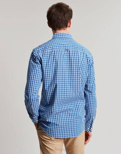 衣服 jp Joules 男性 アボット クラシック フィット ピーチ ポプリン シャツ ブルーギンガムチェック 46RH212