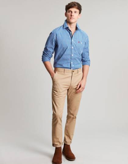衣服 jp Joules 男性 アボット クラシック フィット ピーチ ポプリン シャツ ブルーギンガムチェック 46RH212