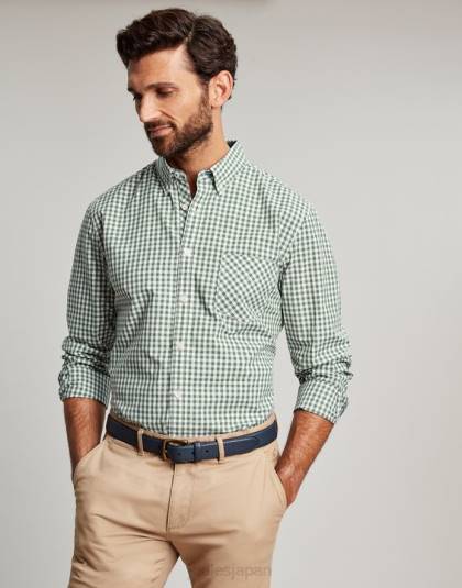 衣服 jp Joules 男性 グッドリッジ クラシック フィット ポプリン シャツ グリーンギンガムチェック 46RH225