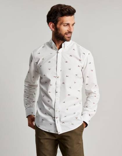 衣服 jp Joules 男性 インビテーションクラシックフィットプリントシャツ 白いアヒル 46RH227
