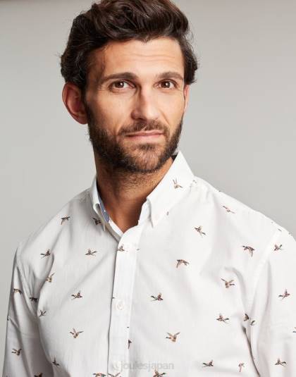 衣服 jp Joules 男性 インビテーションクラシックフィットプリントシャツ 白いアヒル 46RH227