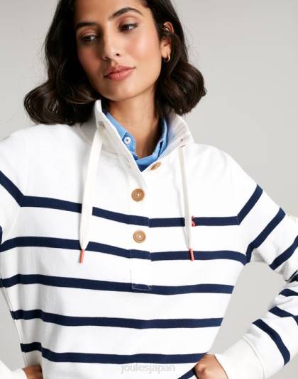 衣服 jp Joules 女性 サウスウォルド ファンネルネック スウェットシャツ ネイビークリームストライプ 46RH22