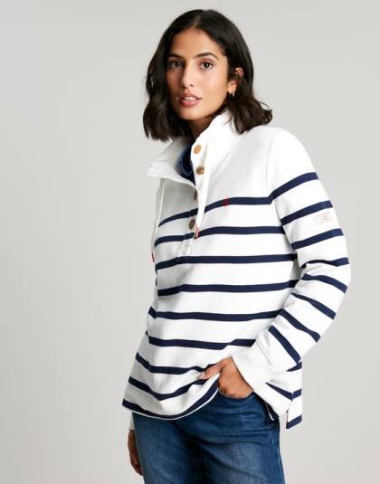 衣服 jp Joules 女性 サウスウォルド ファンネルネック スウェットシャツ ネイビークリームストライプ 46RH22