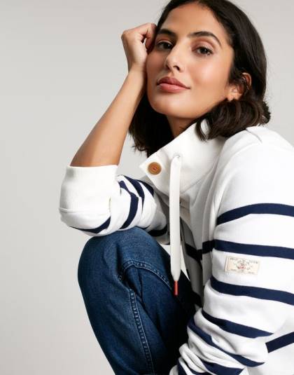 衣服 jp Joules 女性 サウスウォルド ファンネルネック スウェットシャツ ネイビークリームストライプ 46RH22