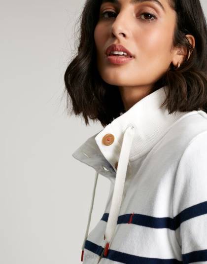 衣服 jp Joules 女性 サウスウォルド ファンネルネック スウェットシャツ ネイビークリームストライプ 46RH22