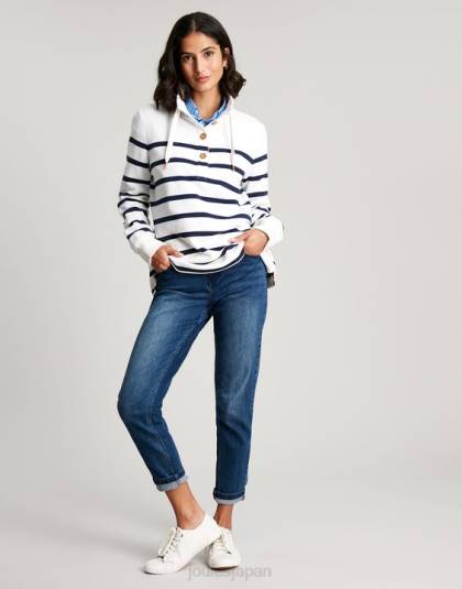 衣服 jp Joules 女性 サウスウォルド ファンネルネック スウェットシャツ ネイビークリームストライプ 46RH22