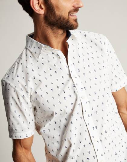 衣服 jp Joules 男性 ロイドクラシックフィットプリントシャツ 白 46RH238