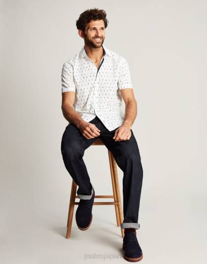 衣服 jp Joules 男性 ロイドクラシックフィットプリントシャツ 白 46RH238